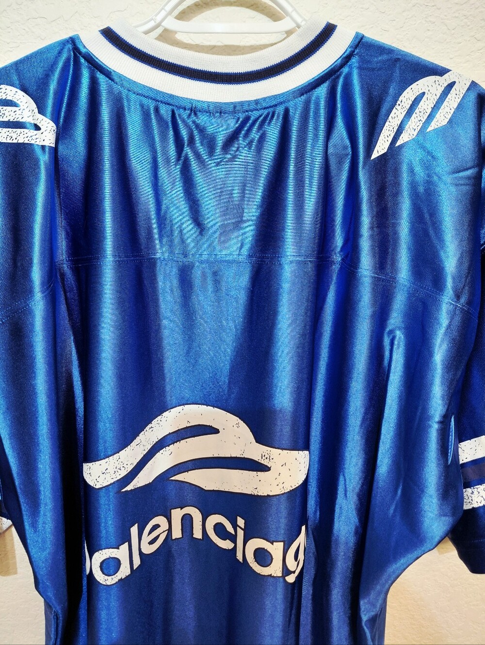 Authentic Balenciaga 3B Blue Logo Athletic Shiny Jersey with White Trim Large - Picture 9 of 10